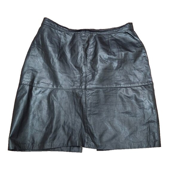 Vintage Leathers Skirt Black Women’s Size 20 Genuine 90s MIDI - Picture 2 of 7